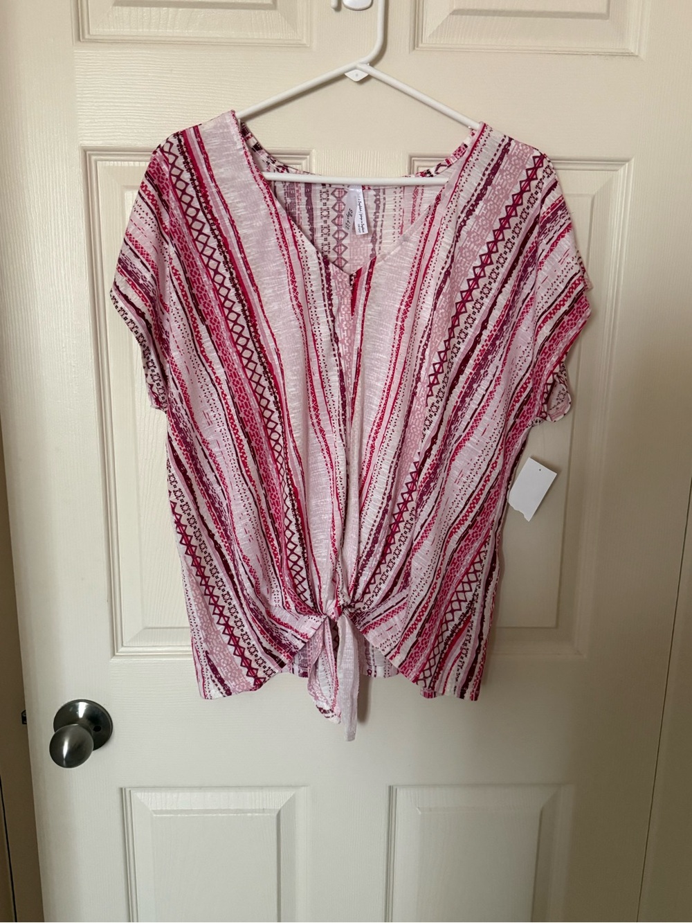 Striped Tie-Front Tunic Top in Pink & White